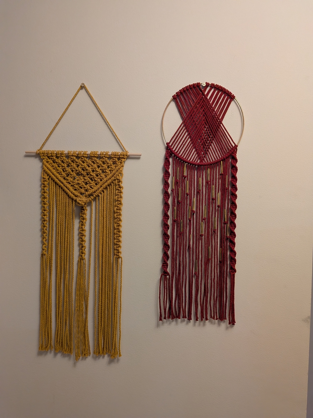 Handmade Macramé Wall Hangings - Mustard & Burgundy